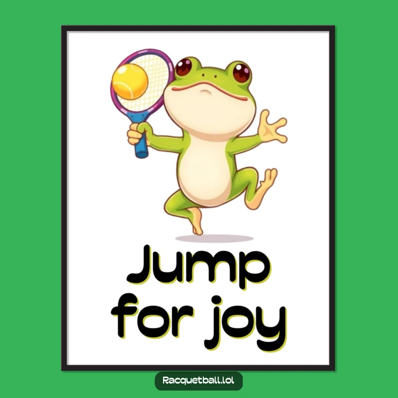 Funny Frog Tennis Poster: Joyful Leaping Racquet Art, Perfect Humorous Wall Decor