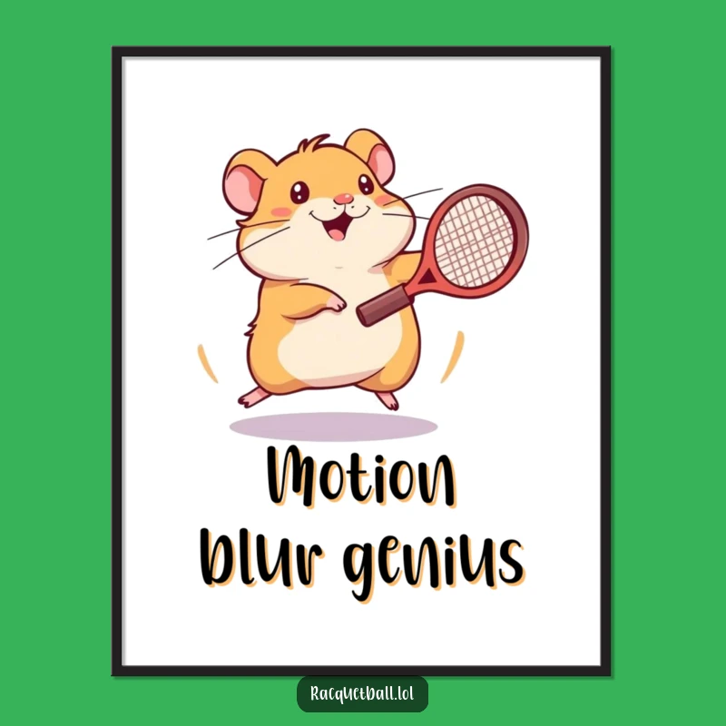Funny Hamster Tennis Poster: Frantic Hamster Plays Tennis, Hilarious Wall Art Funny Gift