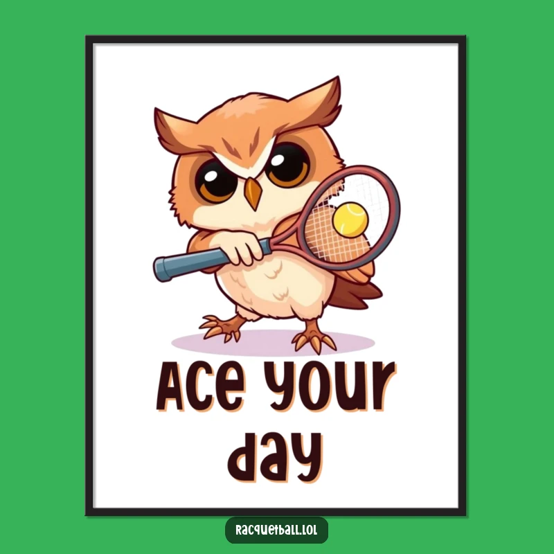 Funny Owl Tennis Poster: Determined Athlete Wall Art Gift