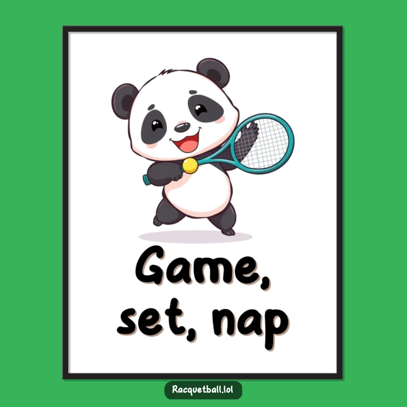 Funny Panda Tennis Poster - Joyful Bear Art for Sports Enthusiasts