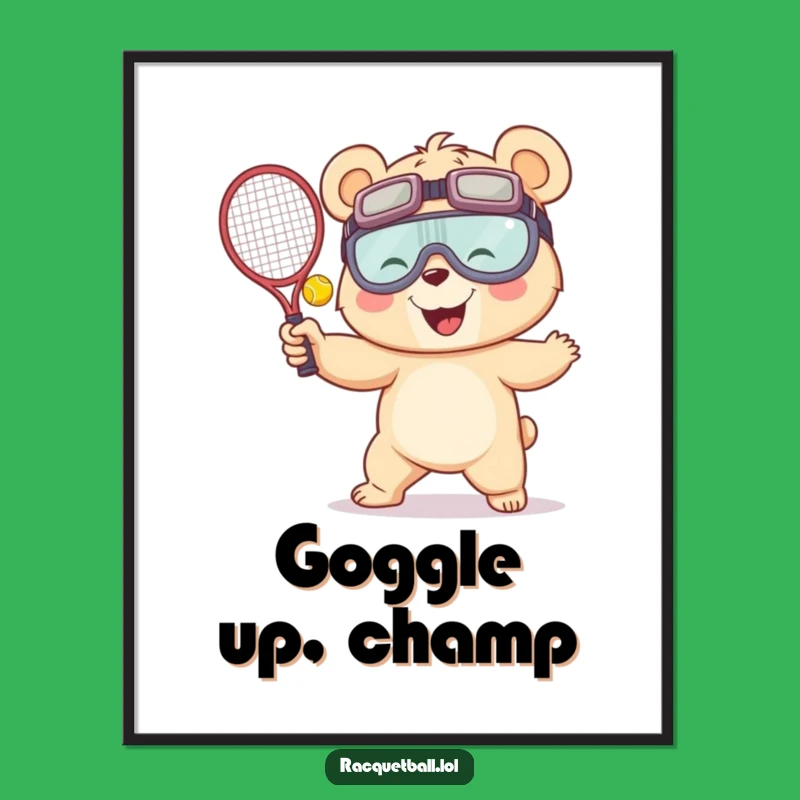 Funny Racquetball Bear Poster - Giggling Serve Wall Art Gift