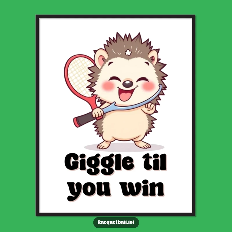Funny Hedgehog Racquetball Poster: Whimsical Art for Gamer's Den