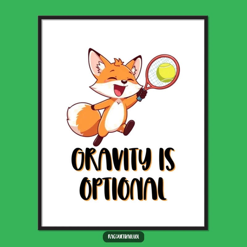 Funny Joyful Fox Racquetball Poster: Decorate with Dynamic Sports Art