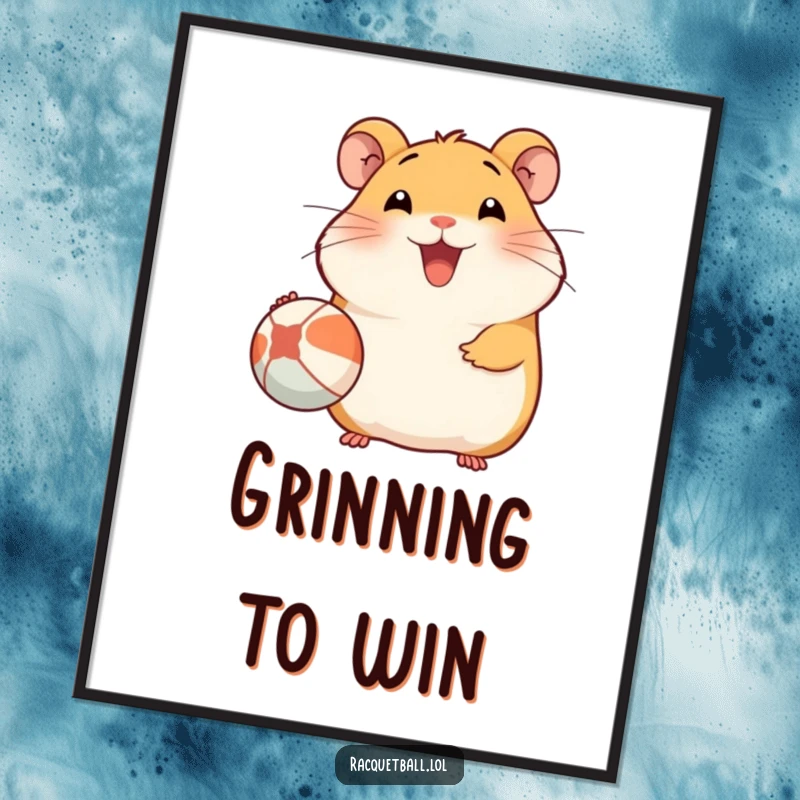 Funny Hamster Poster: A vibrant print of a happy hamster serving a ball with an infectious smile, adding cheer to any room.