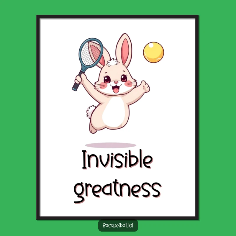 Funny Rabbit Tennis Poster: Excited Bunny Plays Tennis, Whimsical Funny Gift