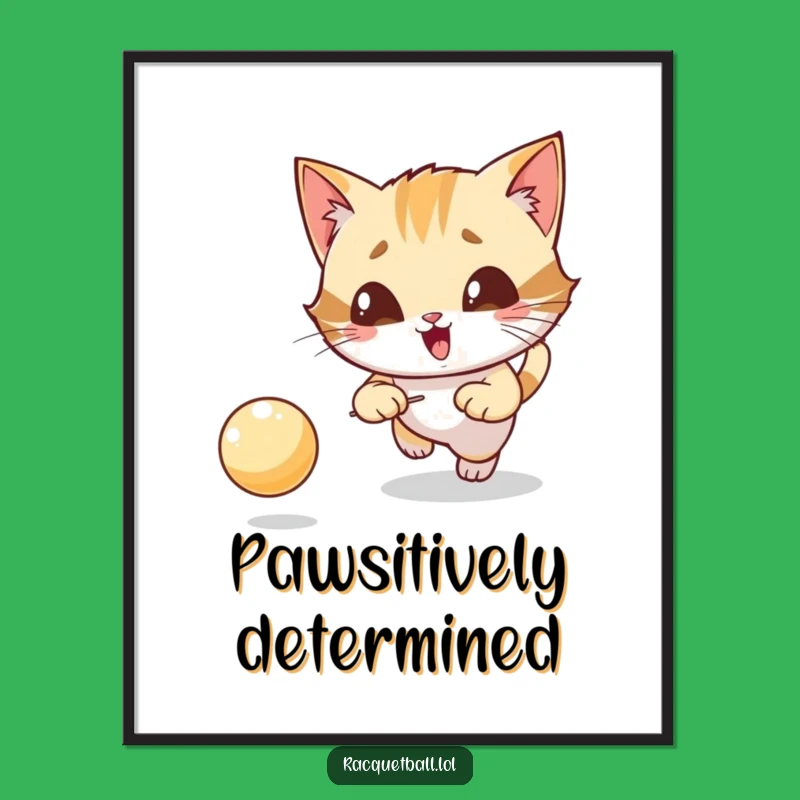 Funny Cat Tennis Poster: Giggling Feline's Focused Chase for Playful Wall Decor Gift
