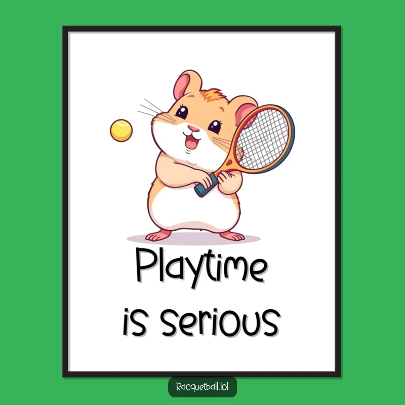 Funny Kawaii Hamster Racquetball Poster: Decorate with Joyful Sporty Vibes