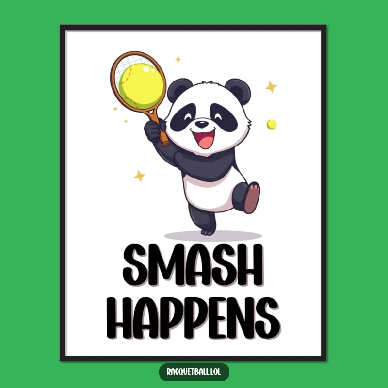 Funny Panda Racquetball Smash Poster: Aggressive Glee for Your Wall Art!