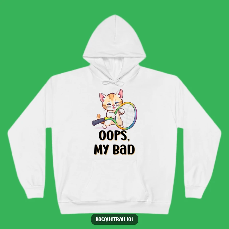 Funny Kitten Racquet Mishap Hoodie: Cozy & Comical Pet Lover Sweatshirt