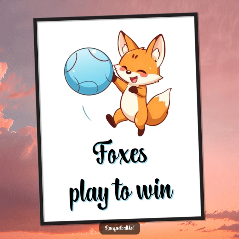 Funny Free Printable Wall Art: A smiling fox is captured mid-leap, dramatically hitting a bright blue ball, creating dynamic decor.