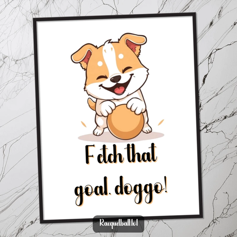 Funny Free Printable Wall Art: A happy dog with a determined grin, captured mid-pounce as it playfully hits a ball.