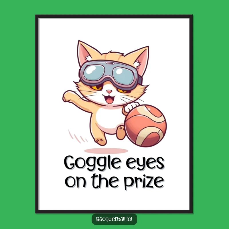 Funny Free Printable Wall Art: Goggle Cat's Ball Chase - Quirky Decor