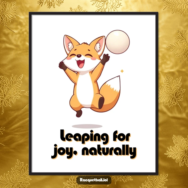 Funny Free Printable Wall Art: A delighted fox performing an athletic jump to hit a floating ball with glee.