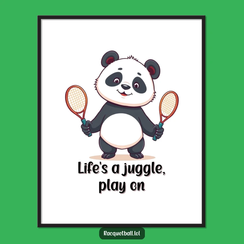 Free Printable Wall Art: Curious Panda Juggling Racquets - Funny Downloadable Art for Your Home Decor