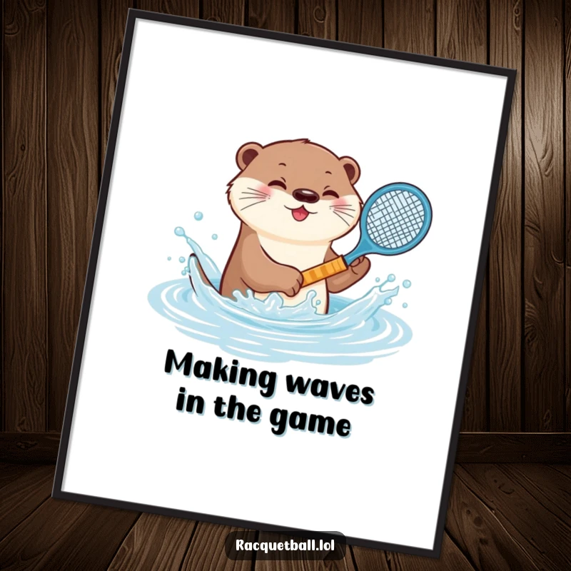 Funny Free Printable Wall Art: A playful otter splashing water with a miniature tennis racquet, ready to adorn your wall.