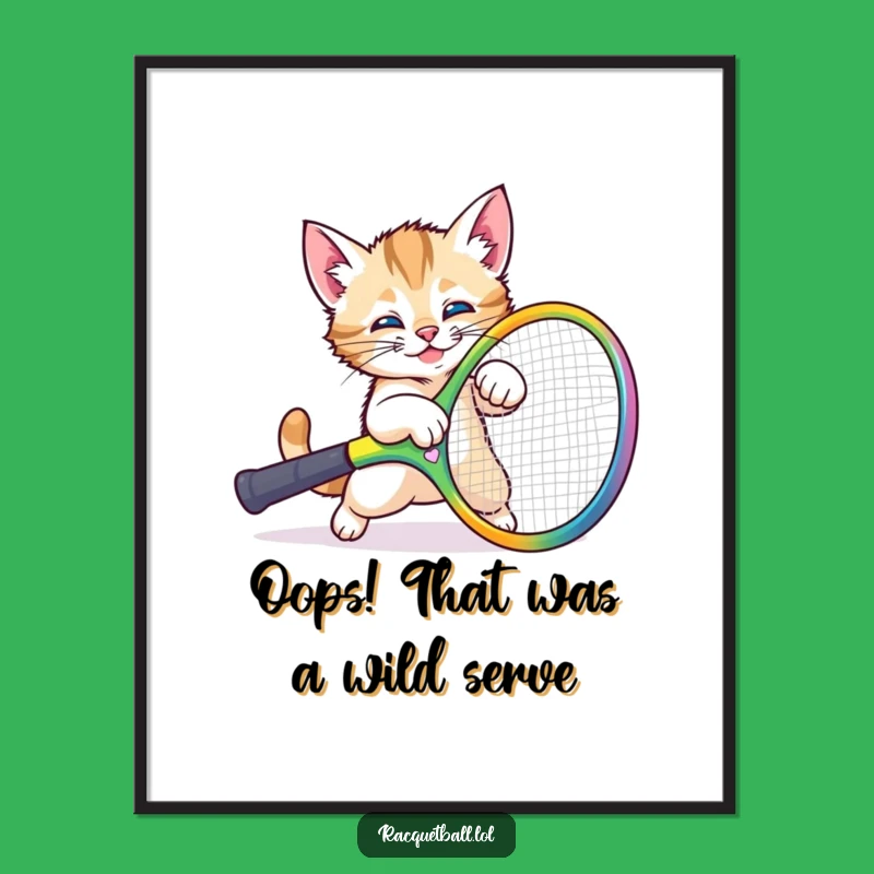 Free Printable Wall Art: Funny Kitten's Racquet Mishap - Downloadable Whimsical Decor