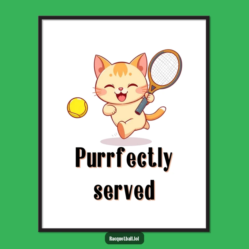 Free Printable Wall Art: Playful Cat Tennis, Humorous Downloadable Decor for a Fun-Loving Space
