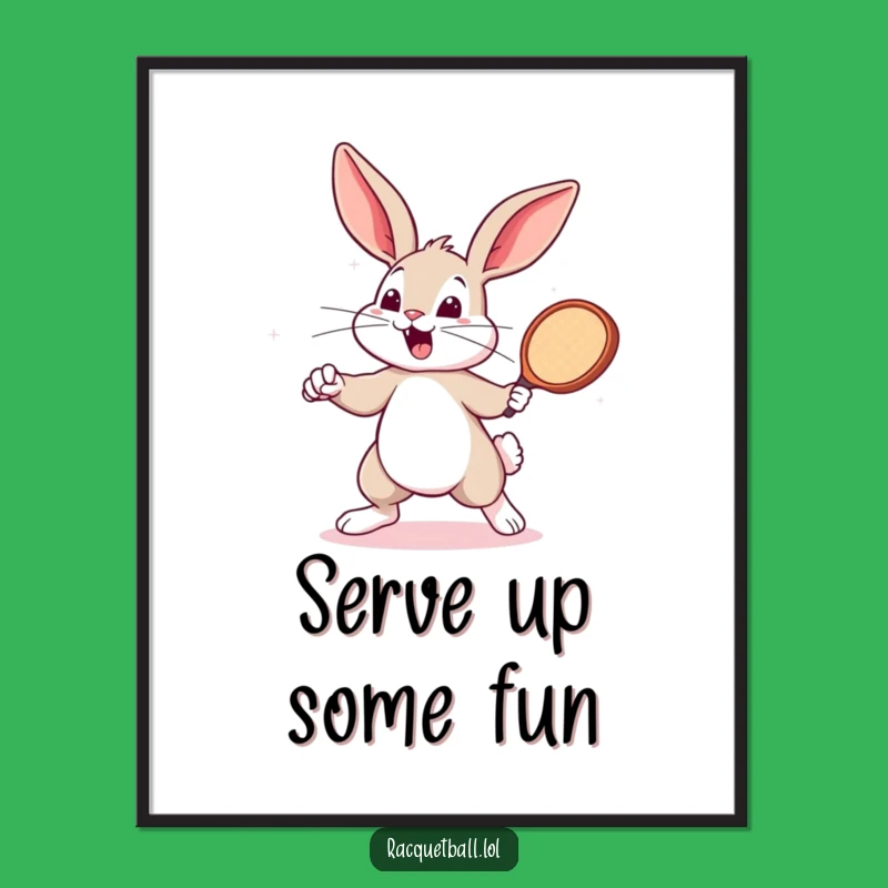 Free Printable Funny Bunny Wall Art, Racquetball Player Decor, Downloadable Playful Art