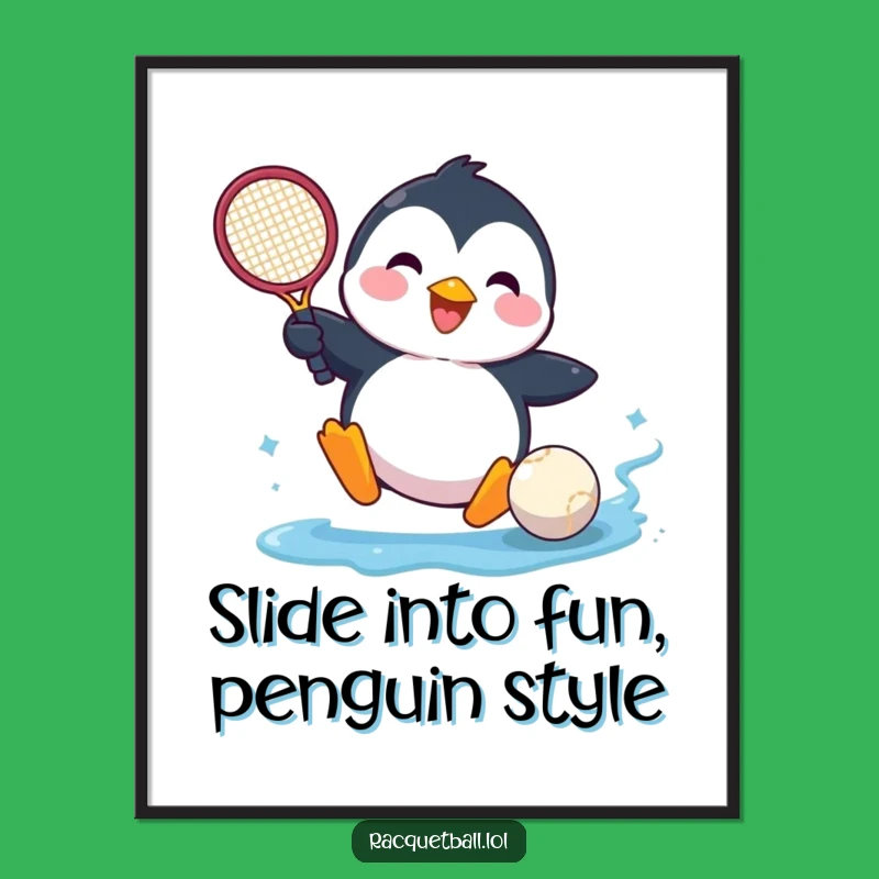 Free Printable Wall Art: Happy Penguin Sliding - Funny Downloadable Art for Cheerful Home Decor