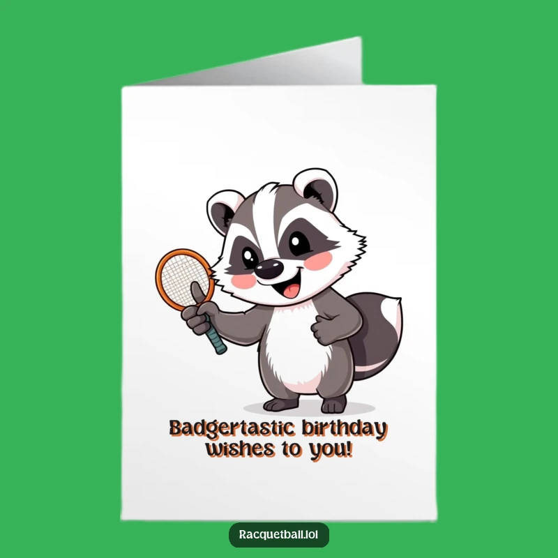 Free Printable Birthday Card: Funny Badger Thumbs Up Racquet Design for a Sporty Celebration