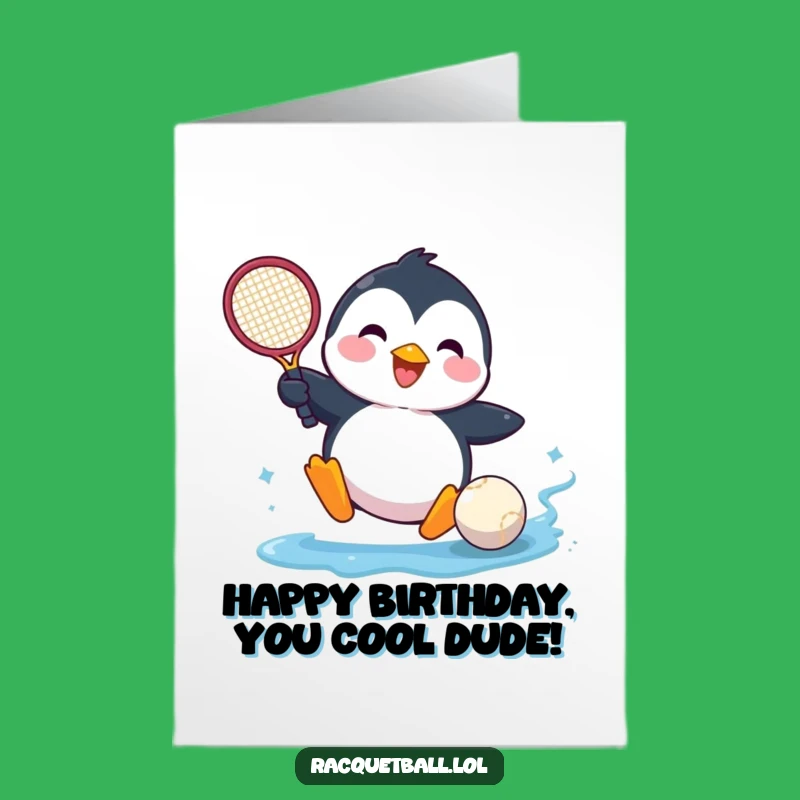 Free Printable Birthday Card: Happy Penguin Sliding - Funny Downloadable Joyful Gift Idea