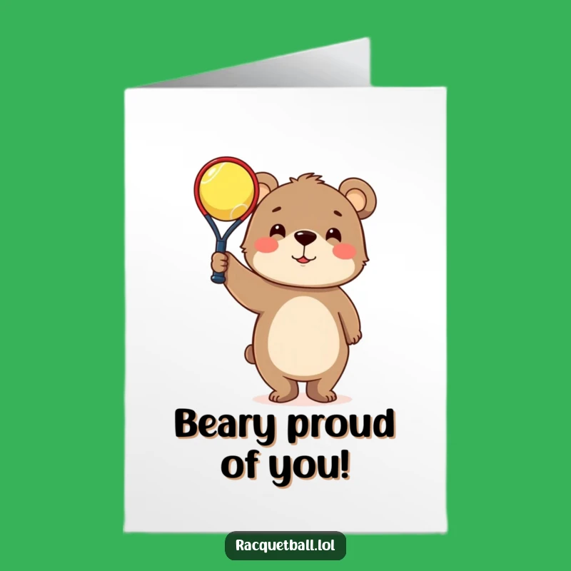 Free Printable Bear Congratulations Card: Racquetball Win Downloadable Gift