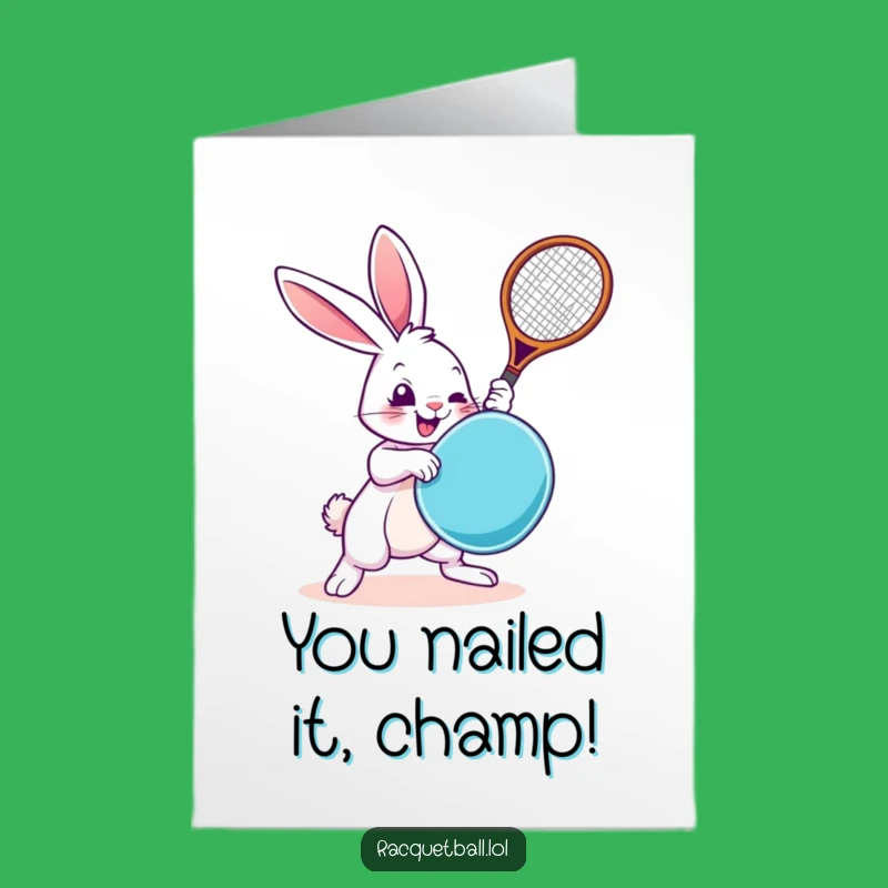 Free Printable Congrats Card: Funny Rabbit Racquetball Champ, Perfect Downloadable Winner's Gift!