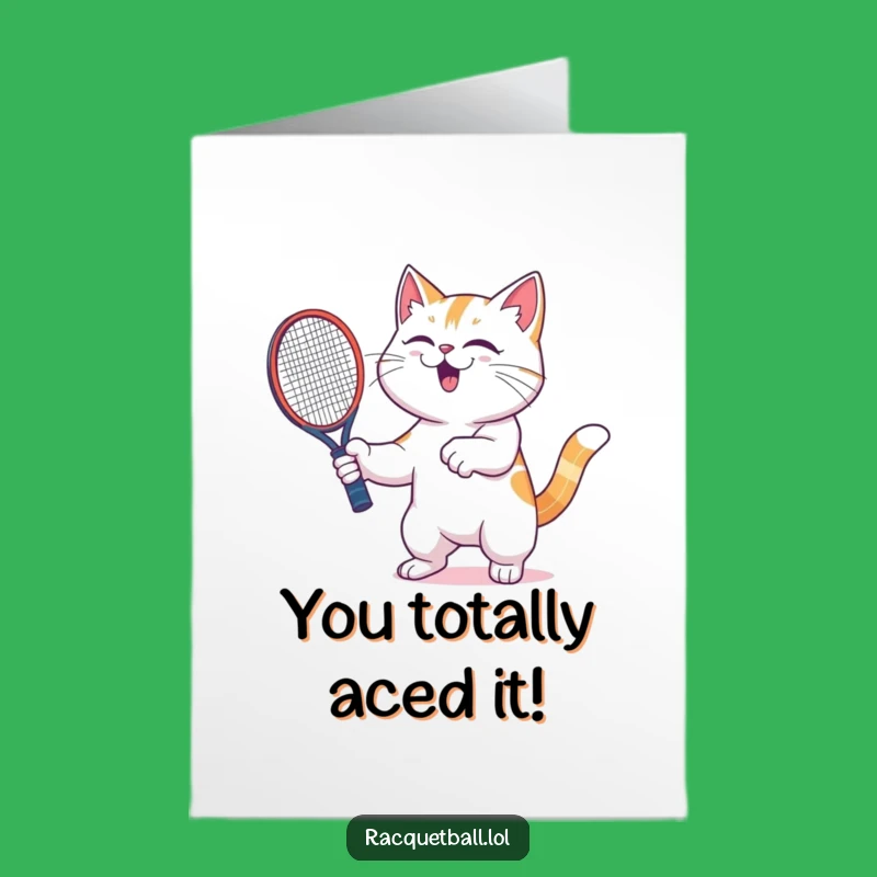 Free Printable Congrats Card: Giggling Cat Racquetboard Champ for a Joyful Downloadable Gift