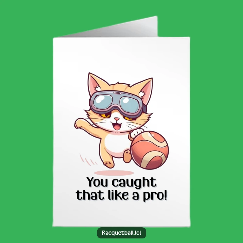 Free Printable Congrats Card: Goggle Cat's Winning Chase - Funny Download