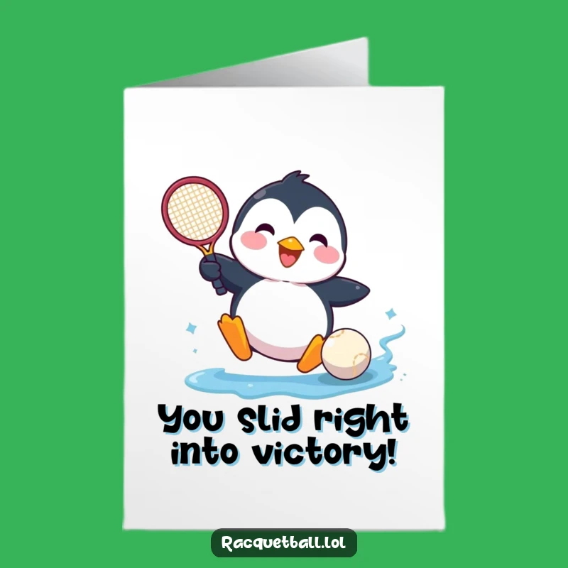Free Printable Congrats Card: Happy Penguin Sliding - Humorous Downloadable Celebration Gift