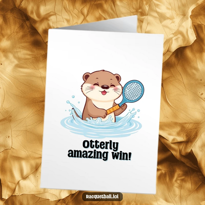 Funny Free Printable Congratulations Card: A playful otter splashes water while holding a tiny tennis racquet.