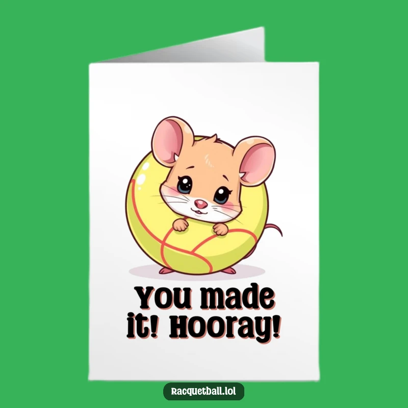 Free Printable Funny Mouse Congrats Card, Nervous Racquetball Peek, Downloadable Celebration Art