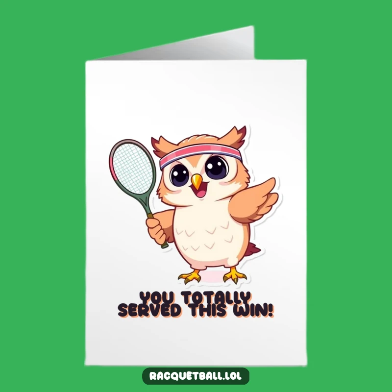Free Printable Congrats Card: Cheerful Owl Tennis Victory Funny Digital Gift