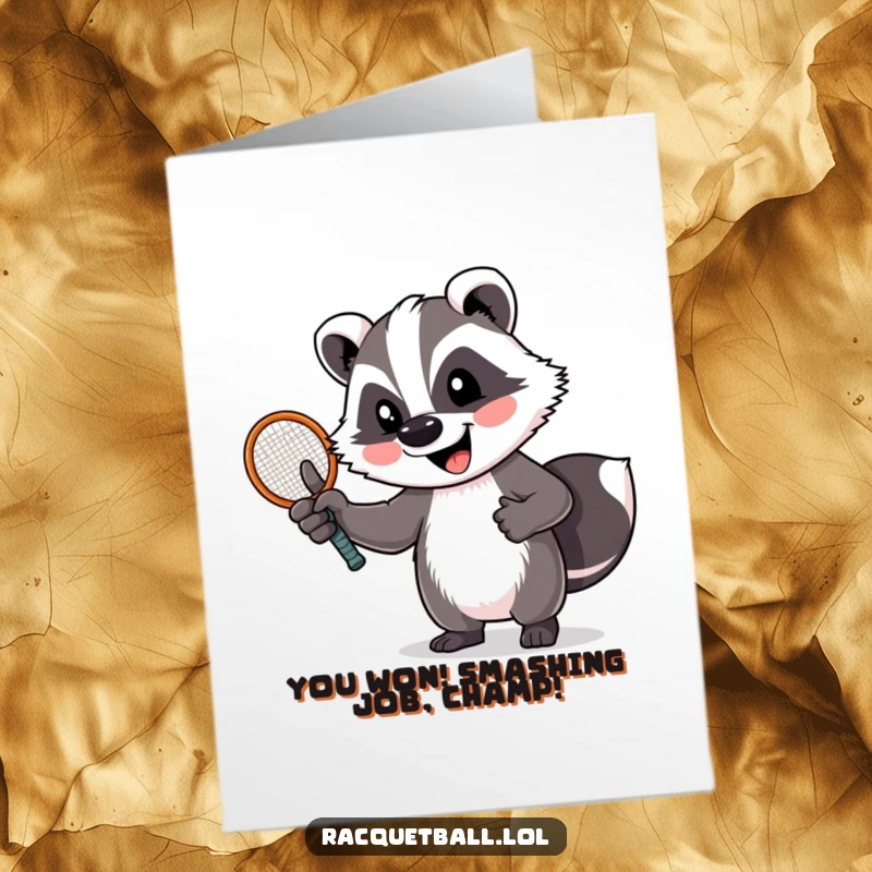 Funny Free Printable Congratulations Card: A badger gives a happy thumbs up, holding a tennis racquet. Perfect for celebrating wins.