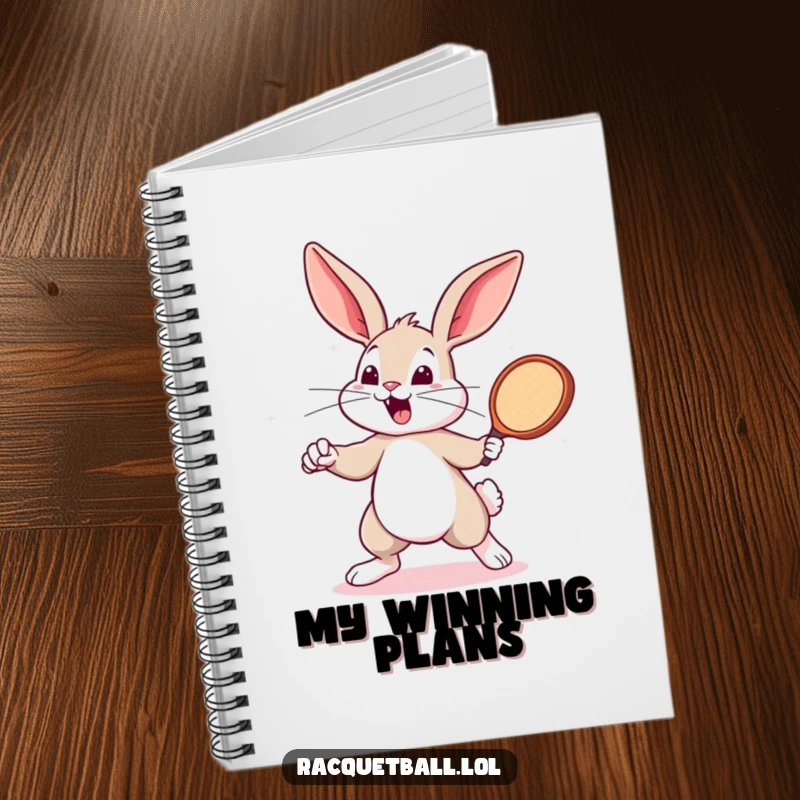 Funny bunny with a racquetball paddle on a notebook cover. A sporty funny gift for writers.