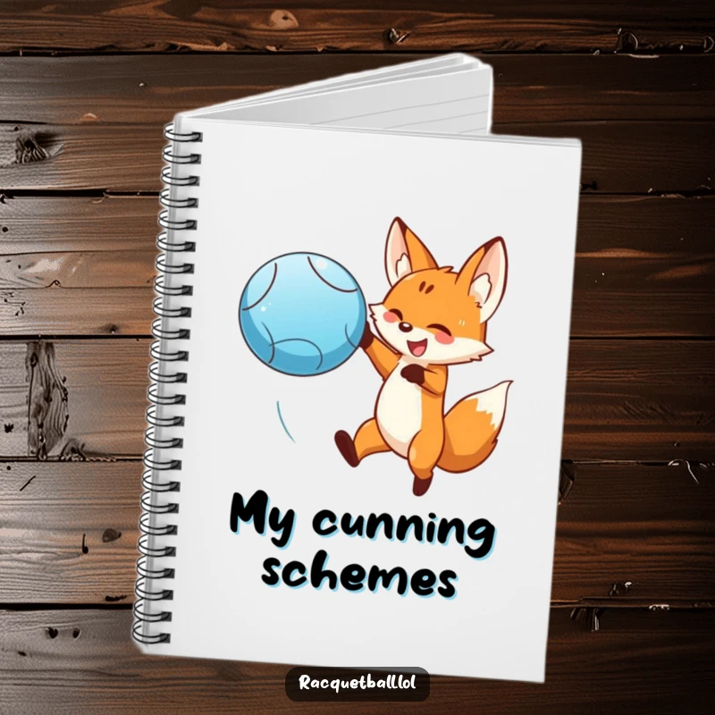 Funny fox leaping to hit a blue ball on a notebook cover. A dramatic funny gift for writers.