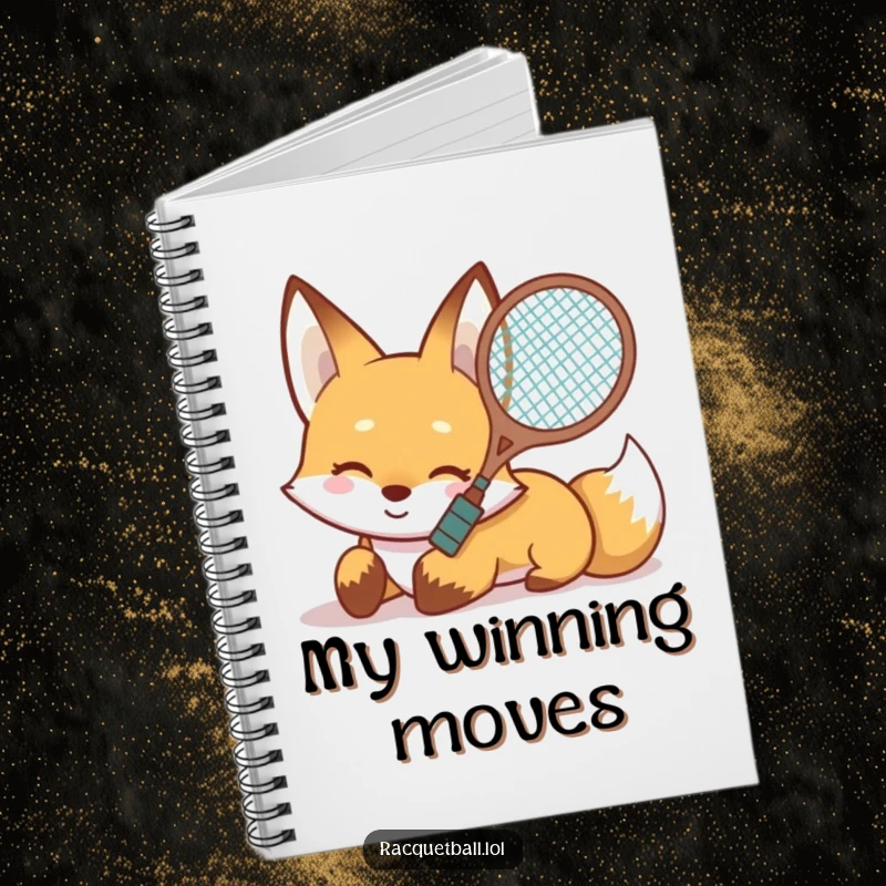 Funny Fox Slide Notebook with a smiling fox sliding on its belly with a racquet, ideal for jotting down thrilling experiences.