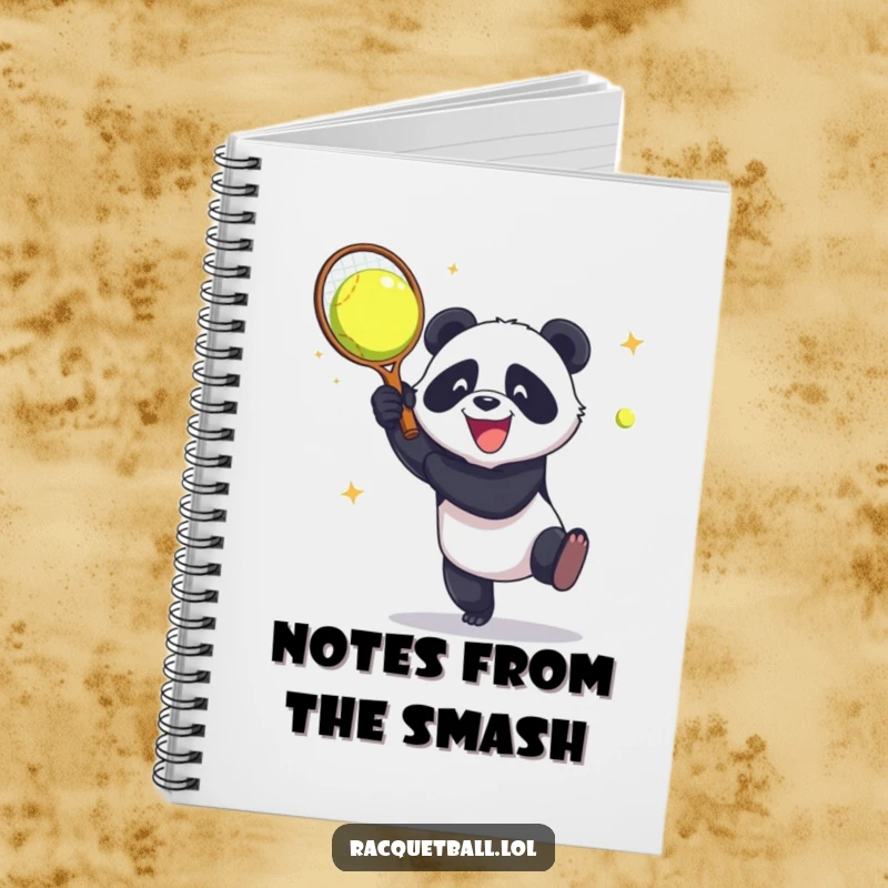 Funny Notebook: A panda aggressively smashes a racquetball against a wall with pure glee, perfect for capturing wild thoughts and ideas.
