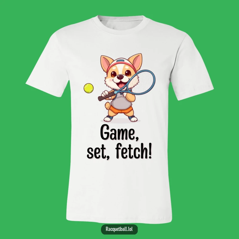 Funny Dog Tennis T-Shirt: Determined Athlete Dog Smashes Ball, Great Funny Gift