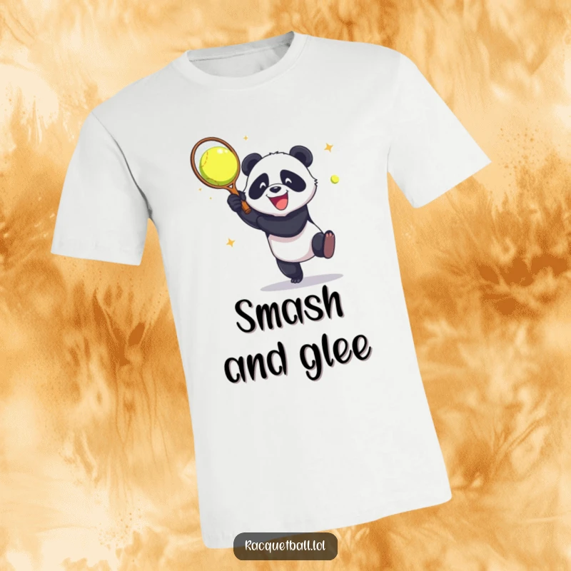 Funny T-Shirt: A panda aggressively smashes a racquetball against a wall, radiating pure, gleeful destruction, perfect for sports fans.
