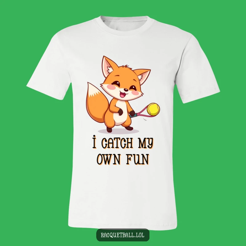 Funny Fox Racquetball T-Shirt: Joyful Gamer Catching Ball, Hilarious Gift Idea
