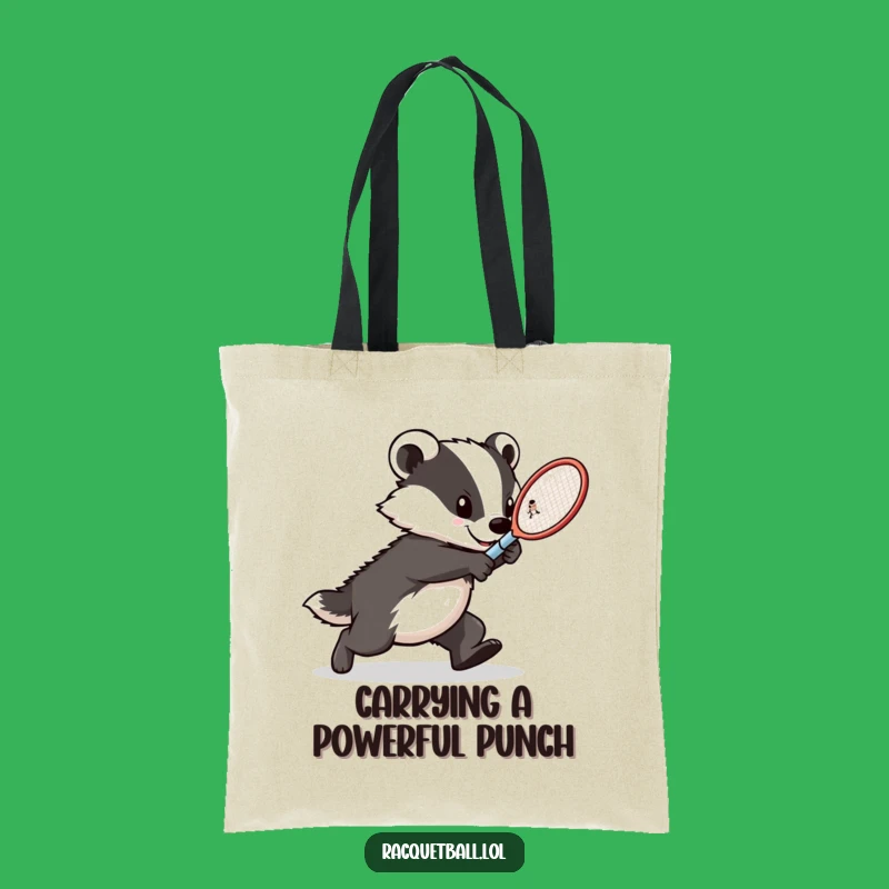 Funny Badger Tennis Tote Bag: Bold Lunging Athlete Racquet Carrier, Great Humorous Gift