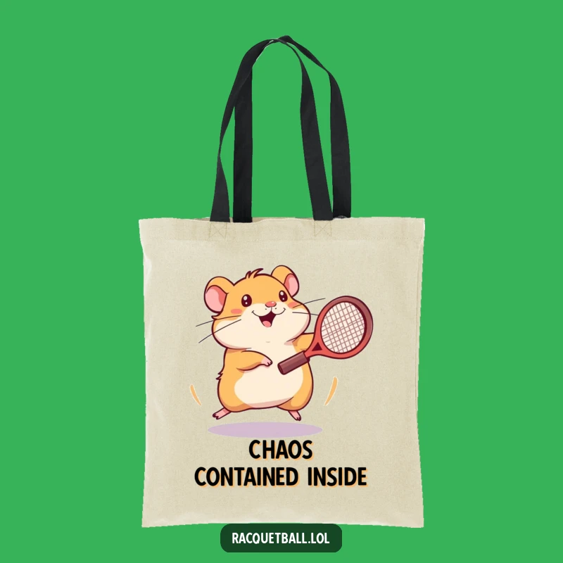 Funny Hamster Tennis Tote Bag: Frantic Hamster Plays Tennis, Practical Funny Gift
