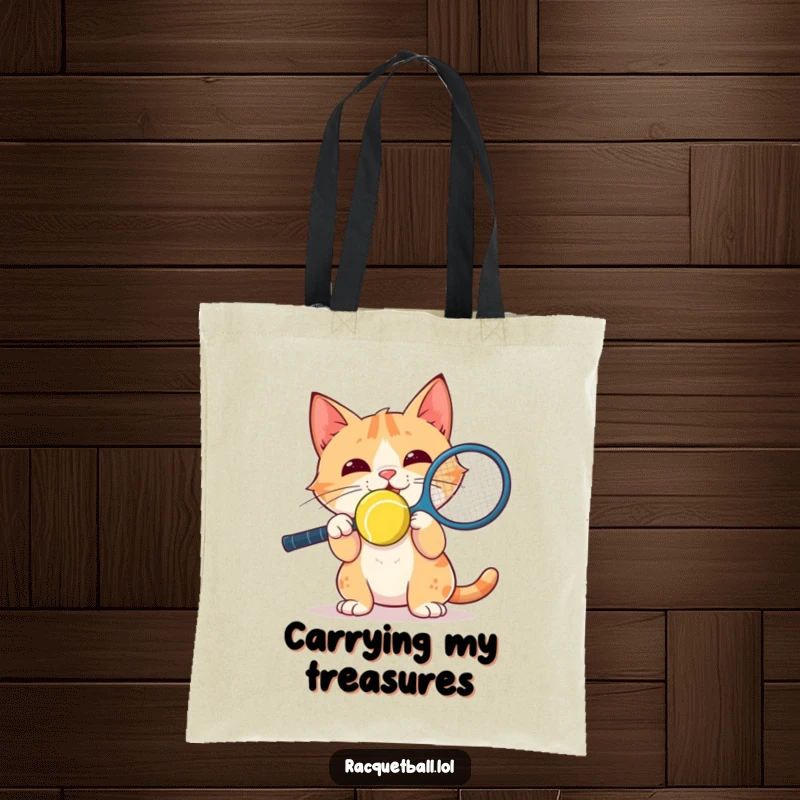 Funny Tote Bag: A delighted cat energetically bounces a racquetball on its nose, showcasing intense focus and making it a stylish carrier.